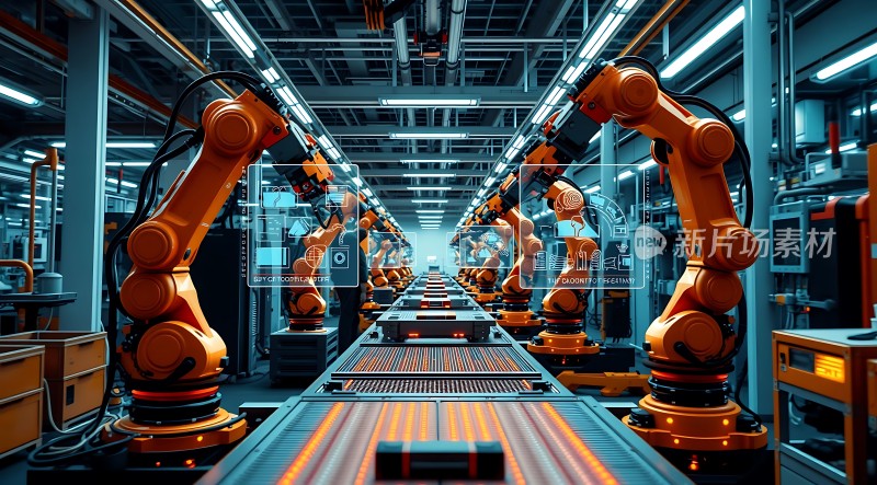 智能工厂橙色机器人生产线