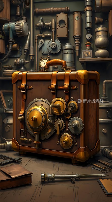 蒸汽朋克宝箱齿轮与皮革的结合