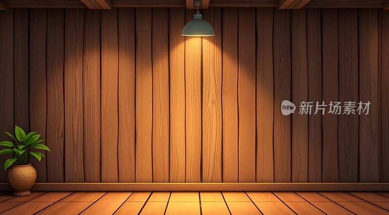 木质墙面灯光植物