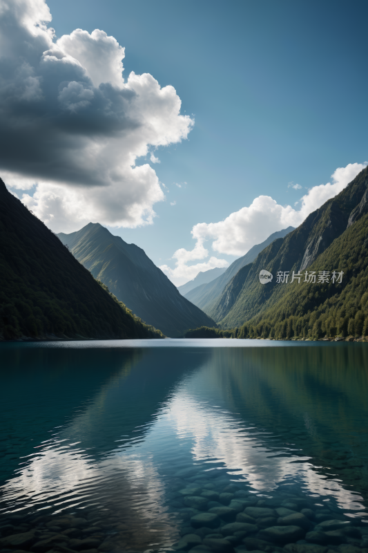 大片水域山脉高清风景图片