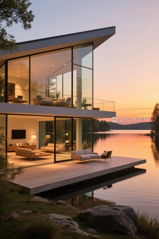 湖畔现代别墅景观