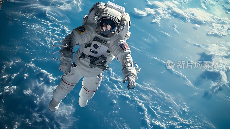 宇航员太空漫步地球美景尽收眼底