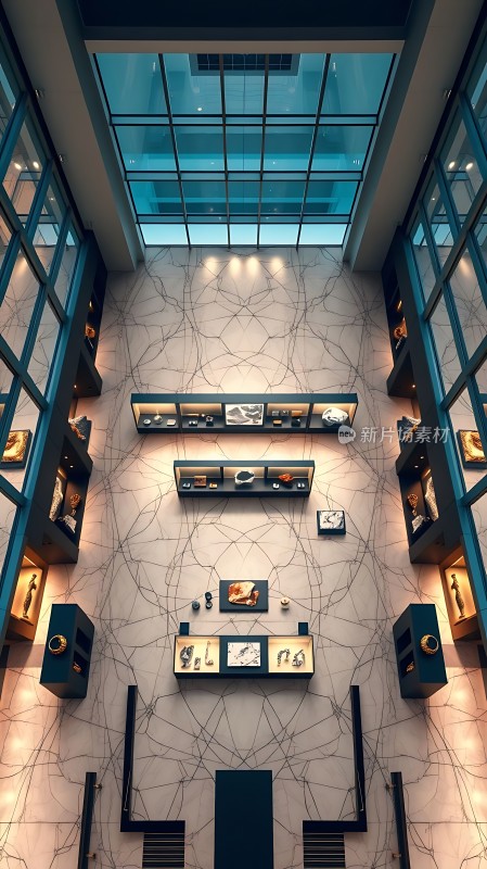 现代艺术馆内部设计展示独特几何图案和精美展品