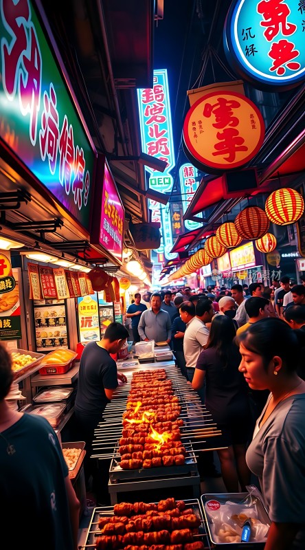 夜市美食街灯火通明热闹非凡