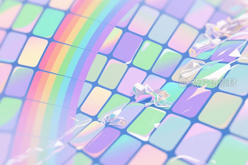 梦幻彩色方块彩虹插画