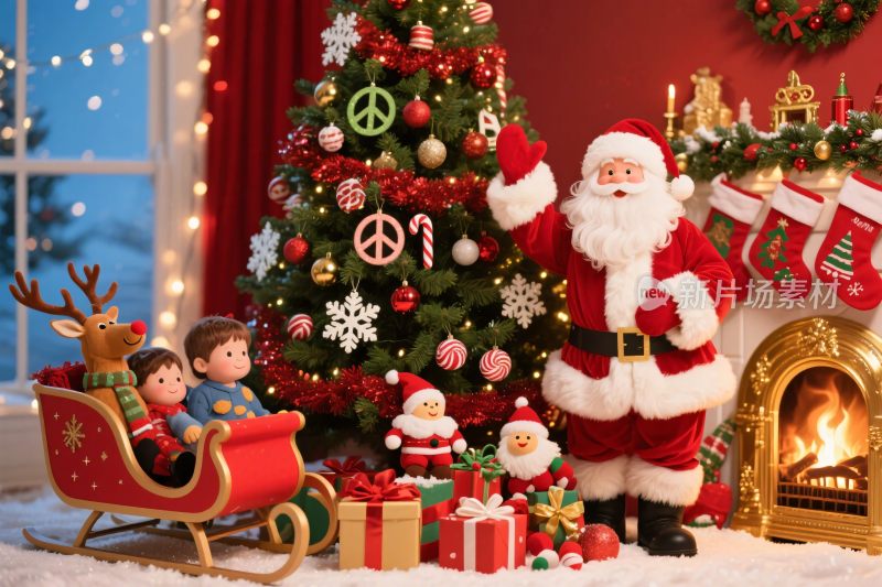 圣诞老人圣诞树装饰场景