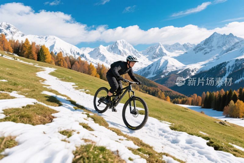 雪山山地骑行场景