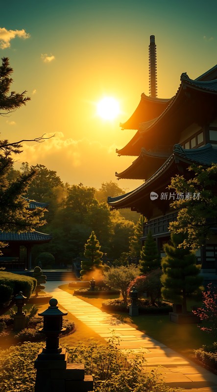 晨曦中的古寺美景