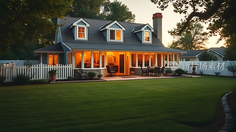 温馨小屋夜晚灯光下的宁静家园