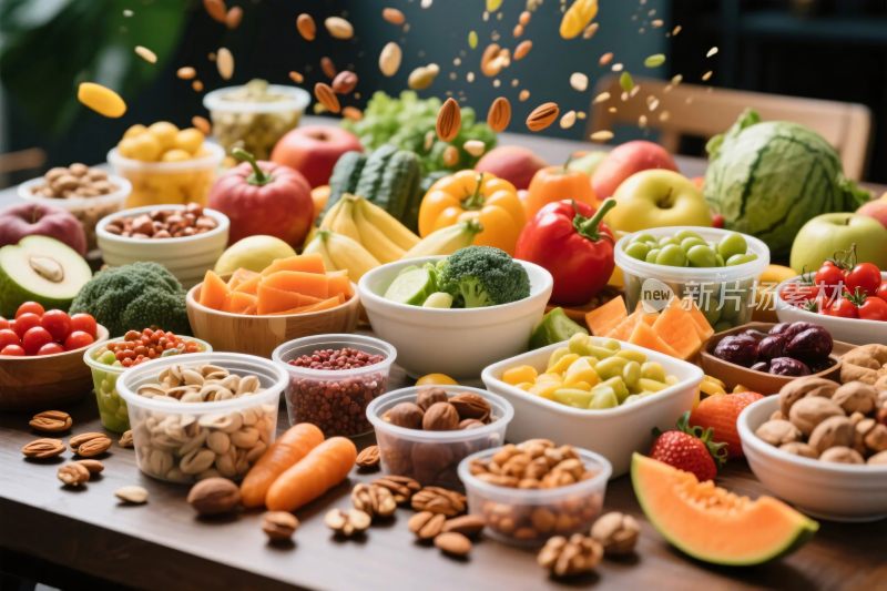 丰富多样的果蔬坚果展示