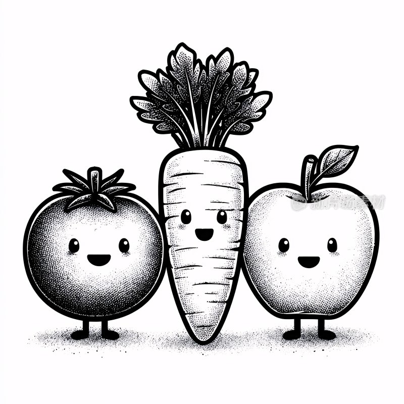可爱拟人化蔬菜水果插画
