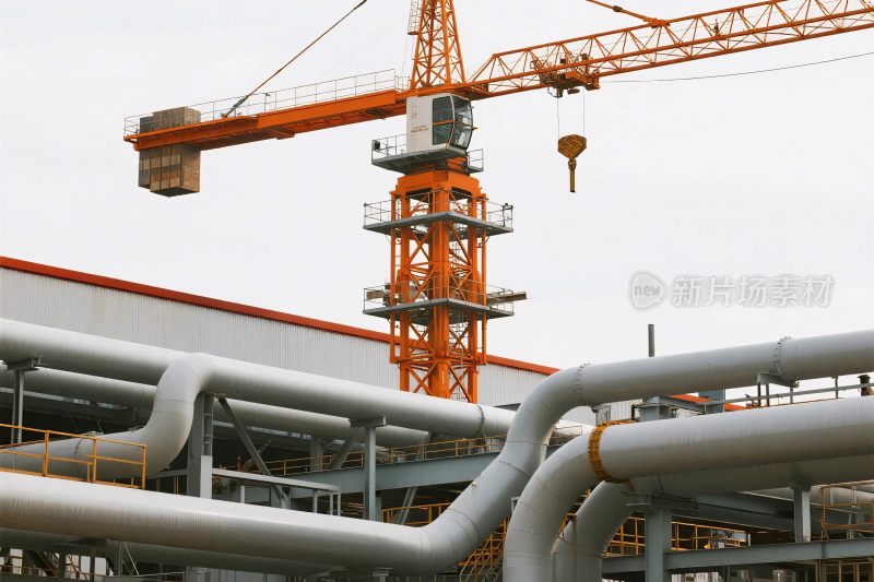 工地塔吊与管道