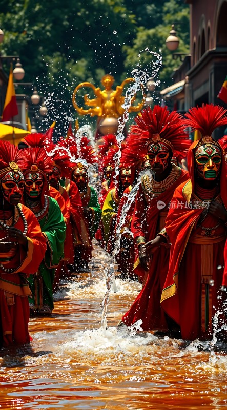 红色面具舞者狂欢节