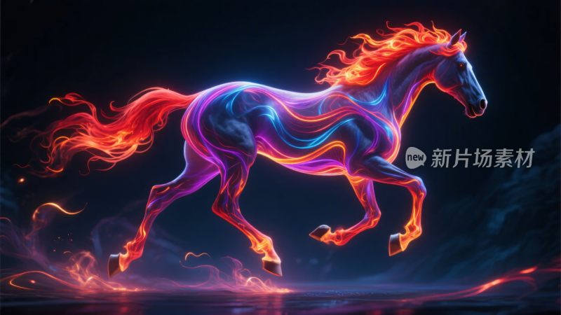 炫酷光影奔腾骏马插画