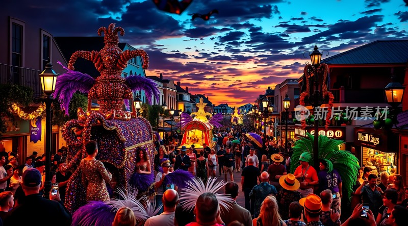 狂欢节之夜霓虹灯光与人群共舞