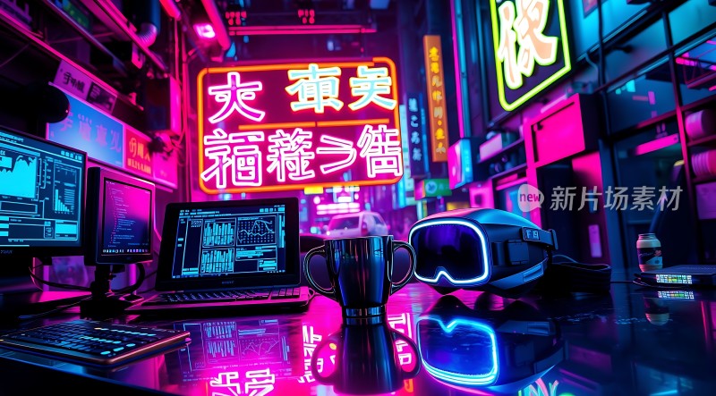霓虹灯下的未来科技世界