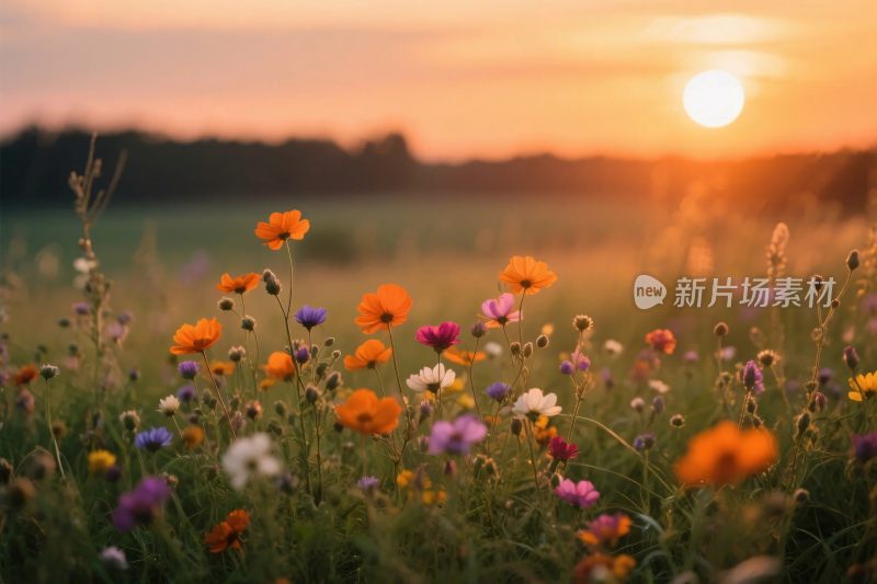 夕阳下的野花风景