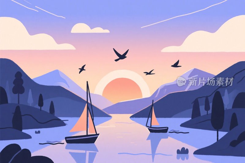 山水风光风景插画