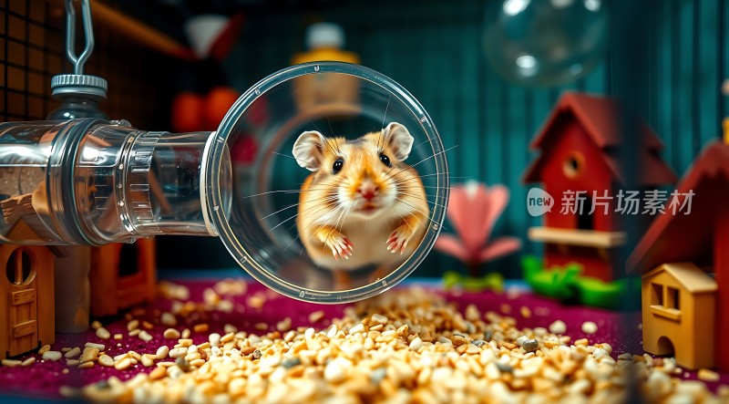 仓鼠探出头好奇观察周围环境