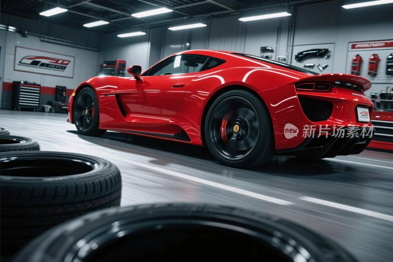 红色跑车维修车间