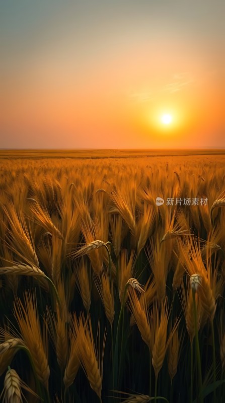 金色麦浪映夕阳