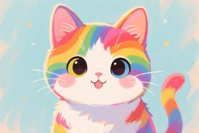 彩虹色可爱猫咪插画 彩虹色可爱猫咪插画