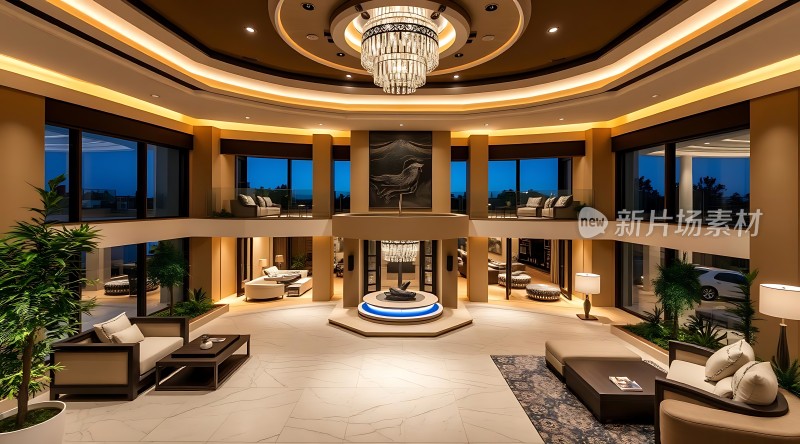 豪华大厅现代设计舒适沙发精美吊灯宽敞视野