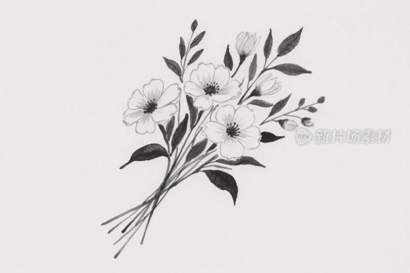 黑白花卉手绘插画