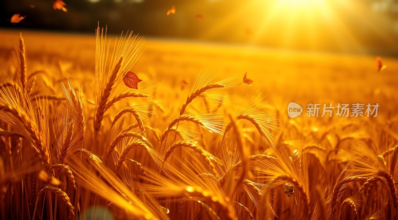 金色麦浪阳光下的丰收景象