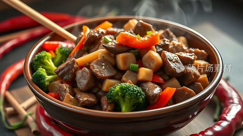 香辣牛肉粒配西兰花