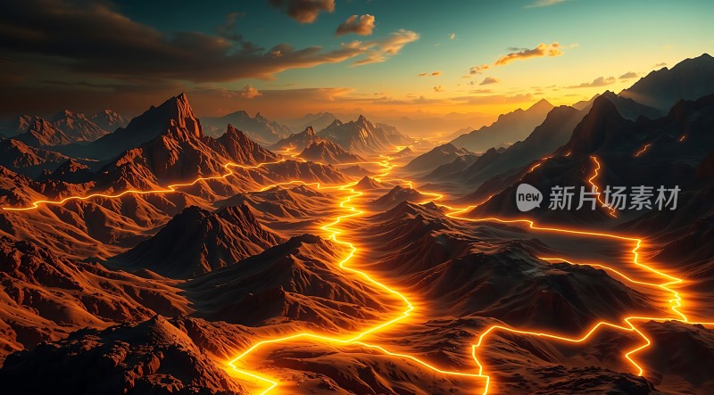 熔岩山脉日落奇景