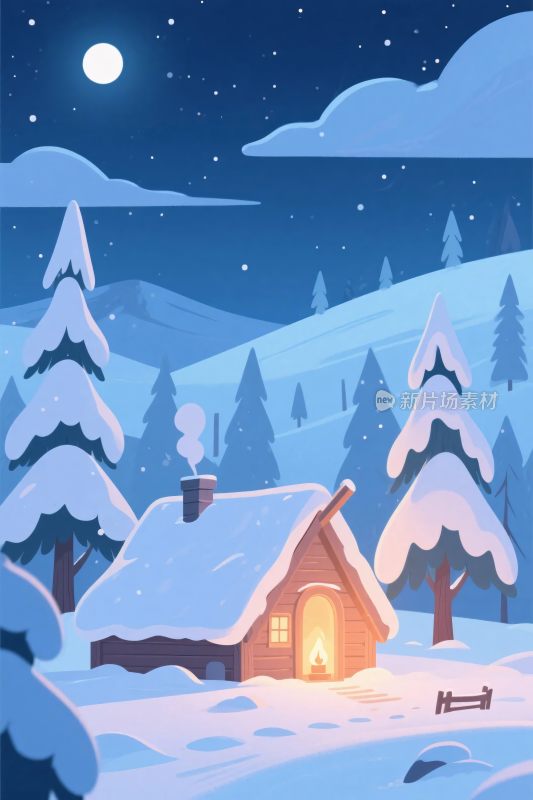 冬日雪屋插画