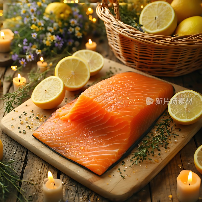 新鲜三文鱼配柠檬