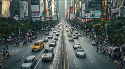 繁华都市街道车水马龙高楼林立人群熙攘 繁华都市街道车水马龙高楼林立人群熙攘