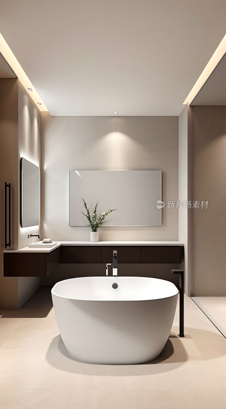 现代简约浴室设计白色浴缸与洗手台
