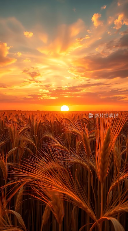 金色麦浪映夕阳