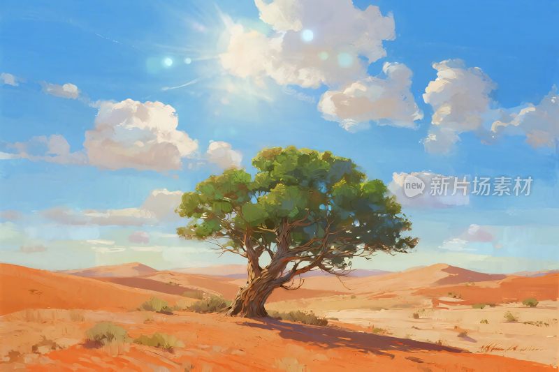 沙漠孤树风景插画