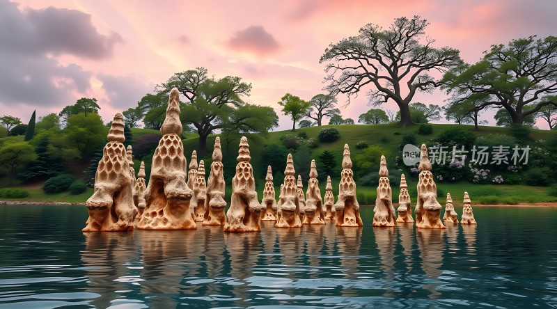 湖畔奇石林立自然美景如画