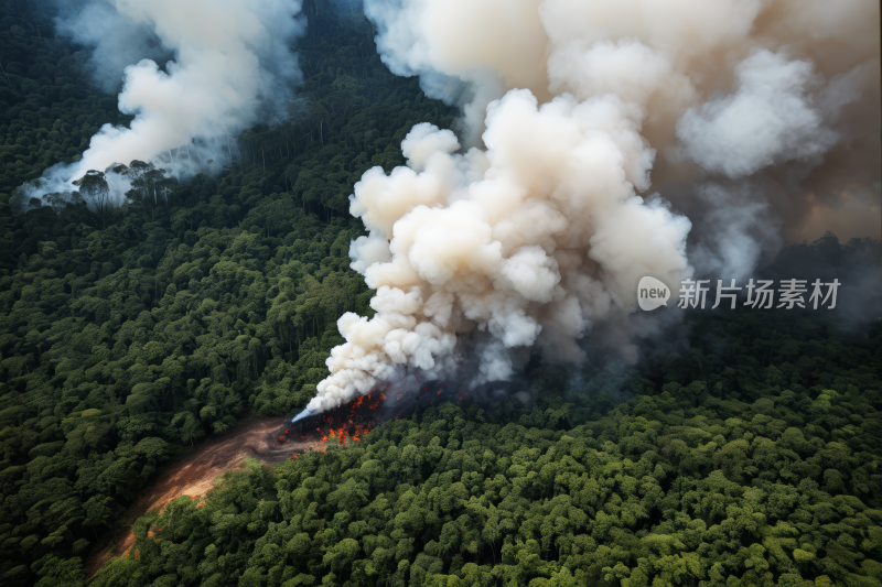 中午森林火灾产生的烟雾滚滚而来风景图片