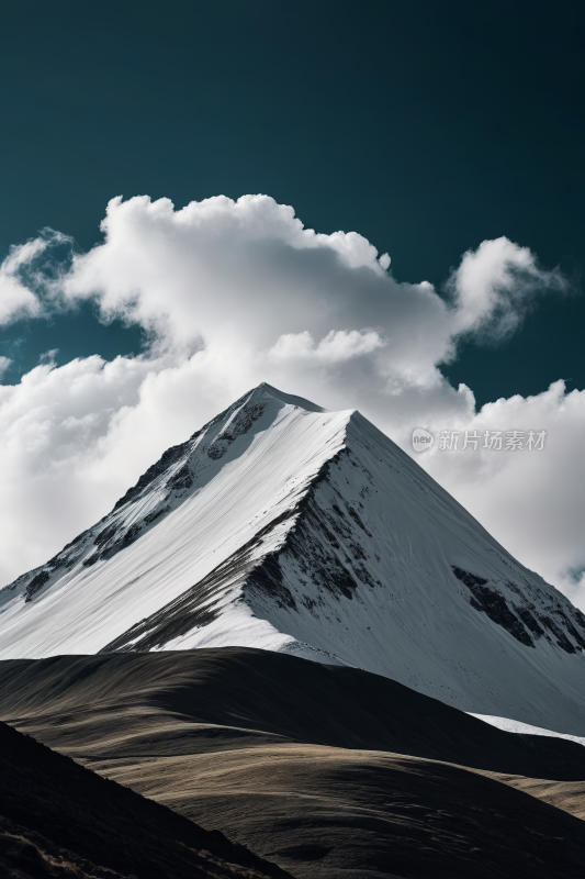 一座山山峰被雪覆盖高清风景摄影图片