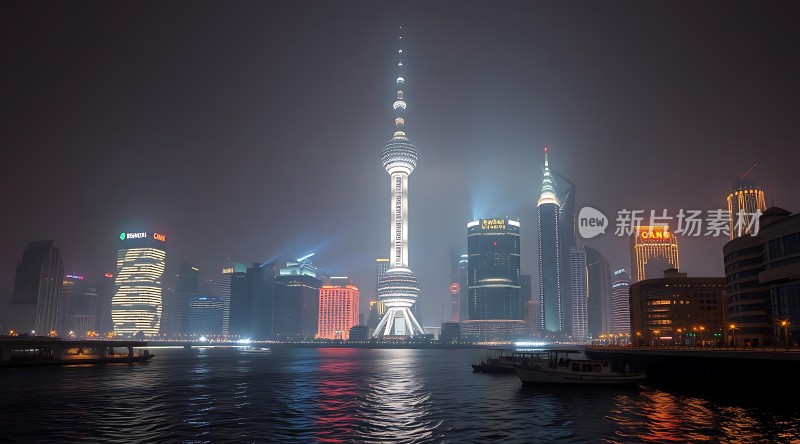 上海夜景黄浦江畔璀璨摩天大楼