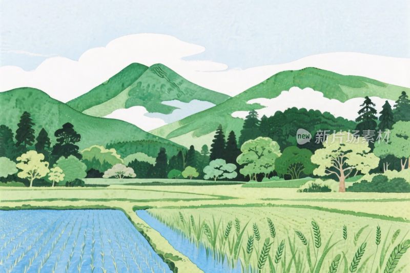 山水田园风景插画