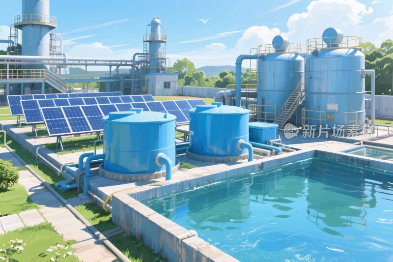 蓝色工业设施与太阳能板场景