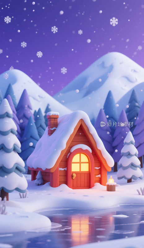 冬日童话小屋雪景