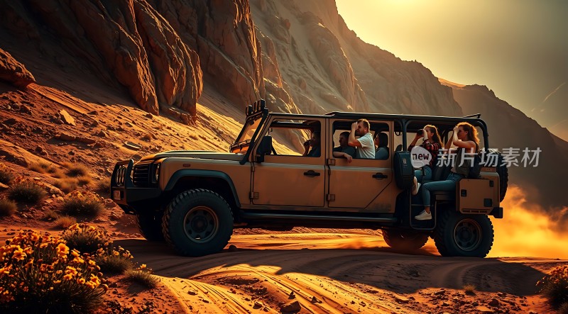 沙漠探险之旅越野车穿越沙丘享受自然风光