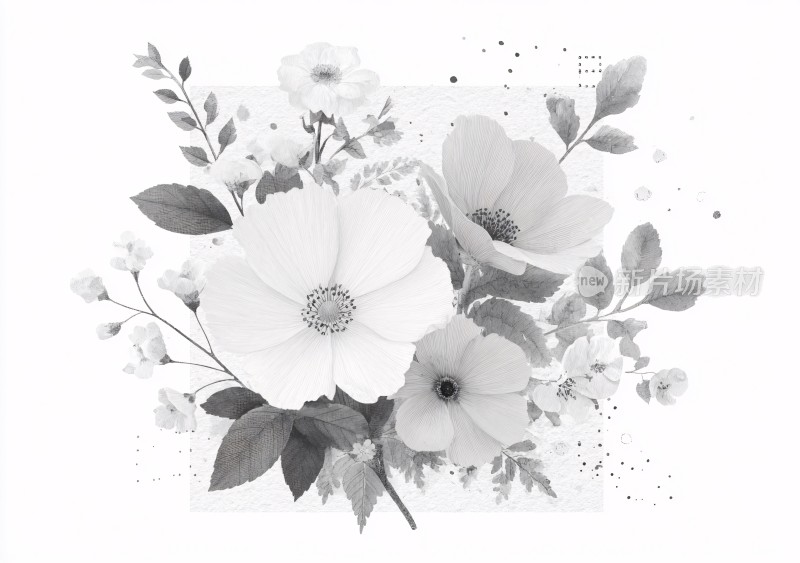 黑白花卉插画图案