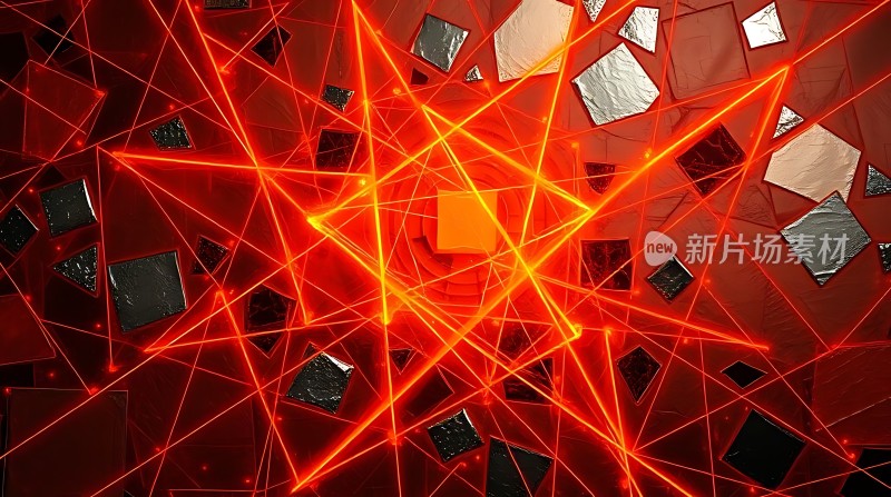红色光束与几何图形交织的艺术画面