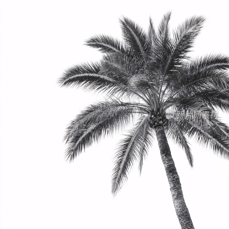 黑白单棵棕榈树插画