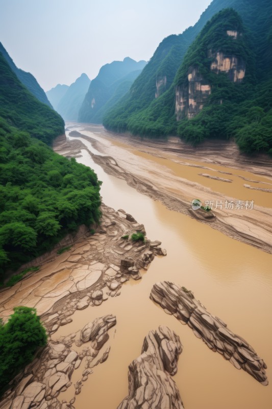 一条有几块岩石和树木的河流高清风景图片