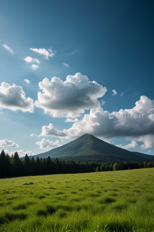 一大片草地一座高山清图片